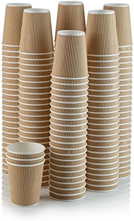 סט של 150 כוסות נייר קראפט מבודדות אדווה 10 אונקיות-כוסות קפה / תה חמות / למחזור / קיר אדווה 3 שכבות לבידוד טוב יותר | מושלם
